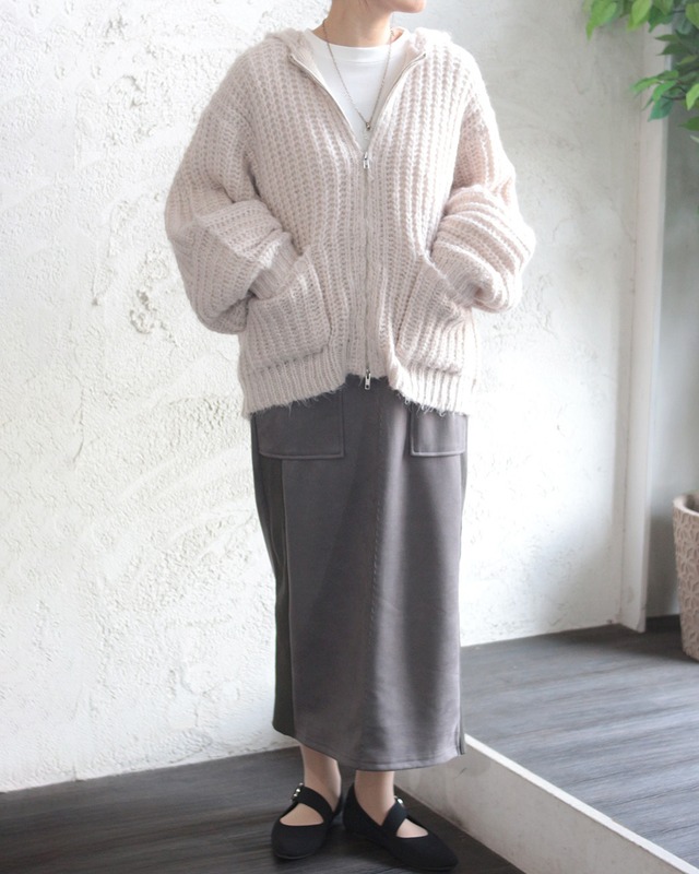 【LUPILIEN】畔編みニット ざっくり編み フードジップ ニットパーカー　(251093)