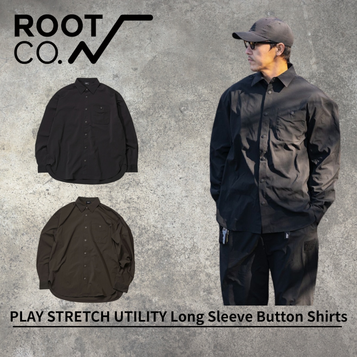 ROOT CO. PLAY STRETCH UTILITY Long Sleeve Button Shirts ルートコー 
