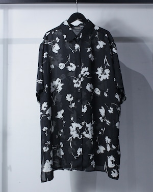 【Caka BLACK】White Flower Pattern Vintage Loose S/S Sheer Shirt