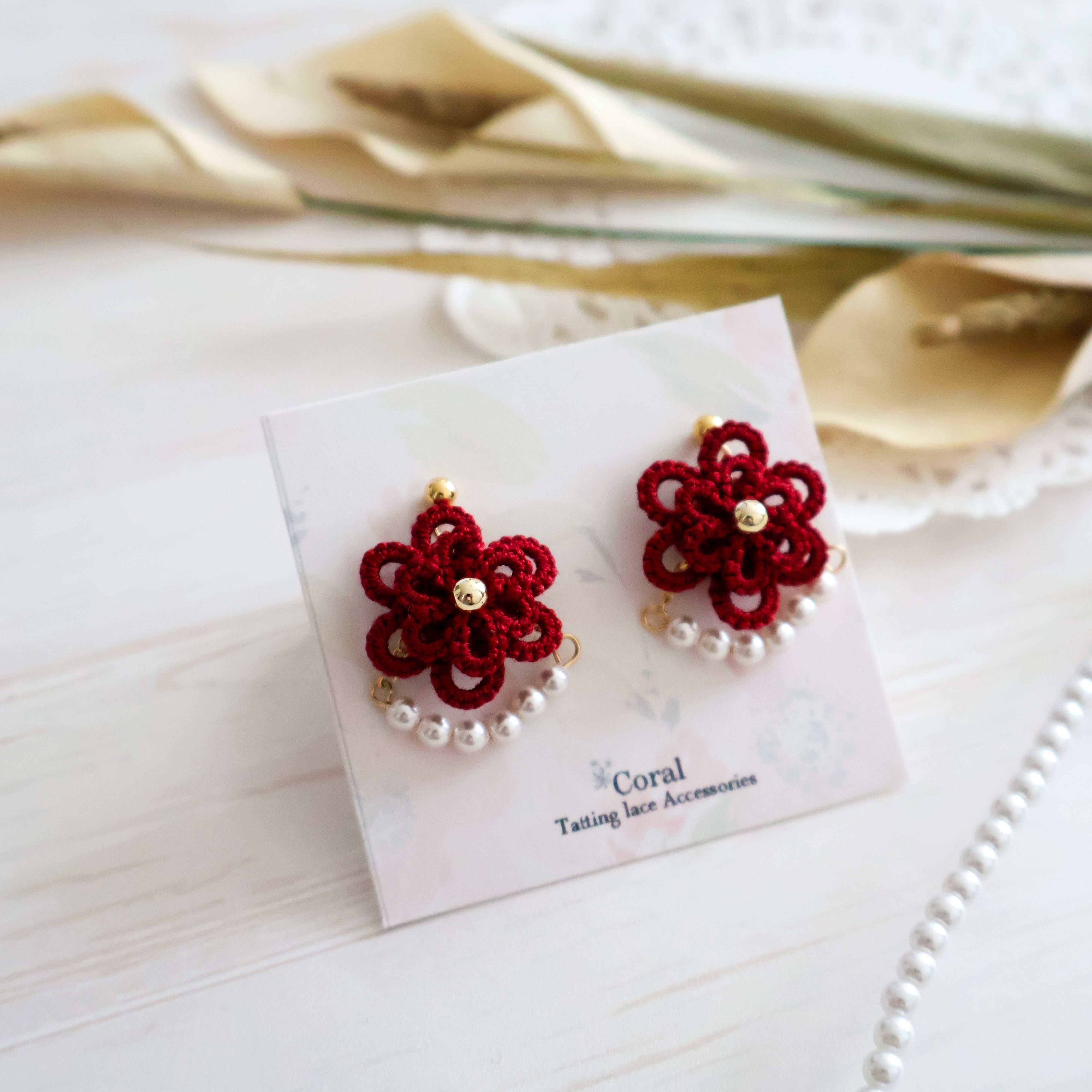 FlowerPerl】ワインレッド アクセサリー レディース ピアス イヤリング