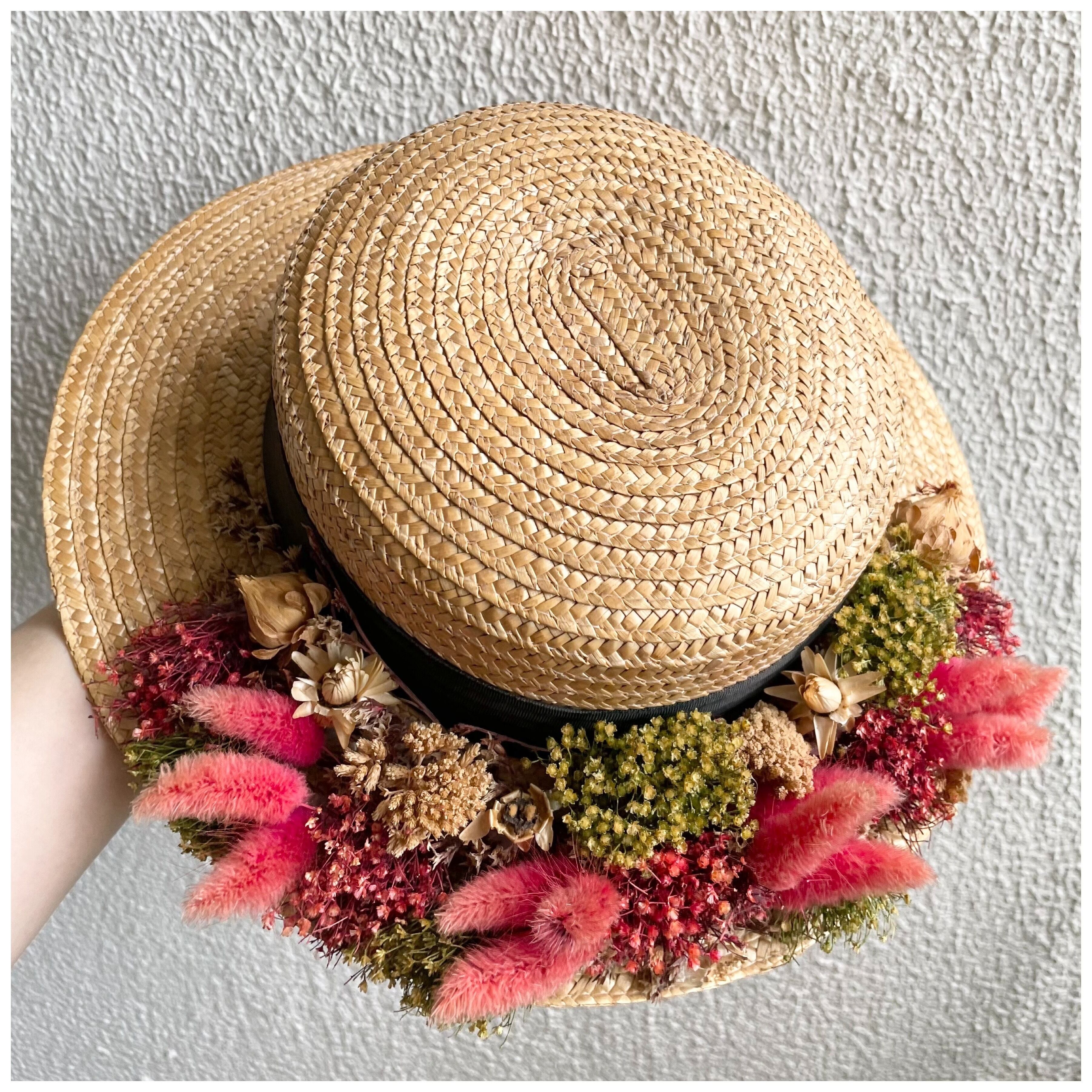 フランス ヴィンテージ サマーハット ストローハット ドライフラワー