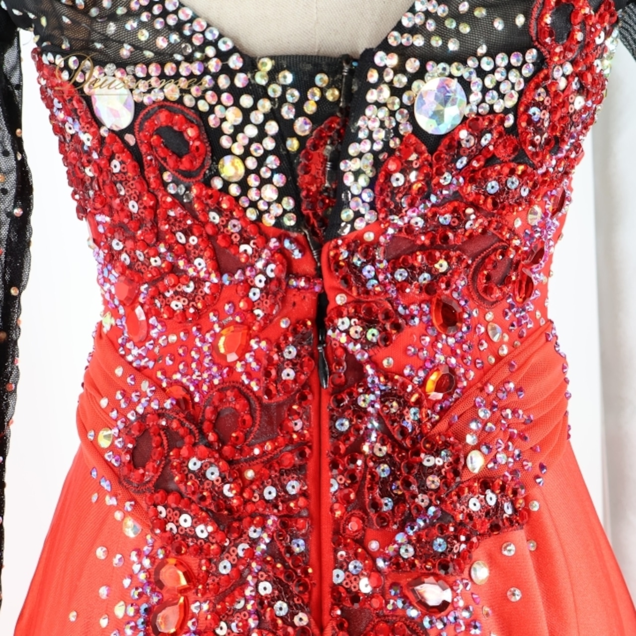 社交ダンス 衣装 スタンダード ドレス スタンダードドレス ワンピース 赤 黒 レース デモ 競技 パーティ 発表会 レッド系 ブラック系 競技用ドレス フォーマルドレス おしゃれ スカート ステージ衣装 ダンスパフォーマンス 上品 ドレスアップ 豪華 色鮮やか