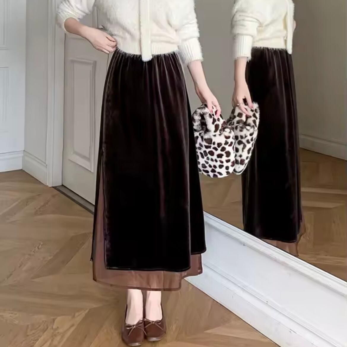 velor slit long skirt