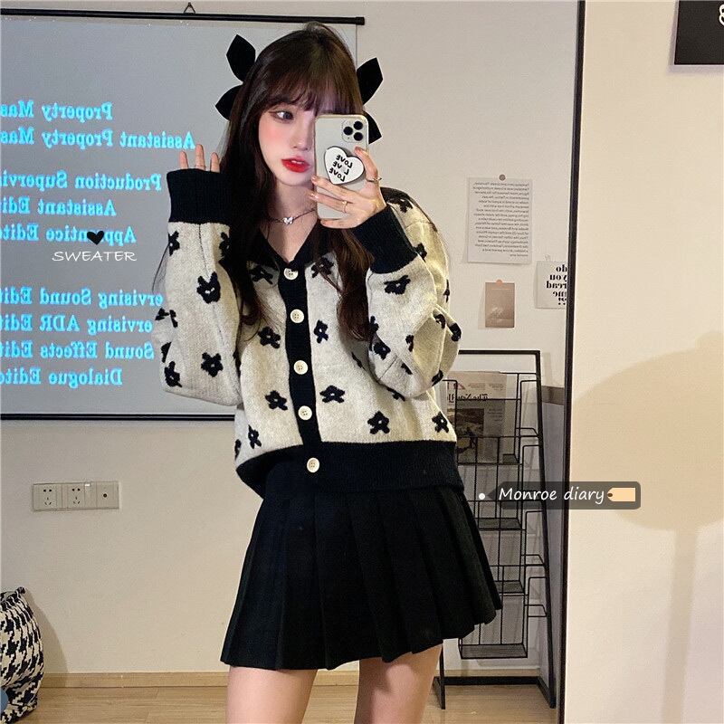 ルーズスタイルニットカーディガンスプリングスタンダードセーター ロング レトロ 春物 モンロー74937457359