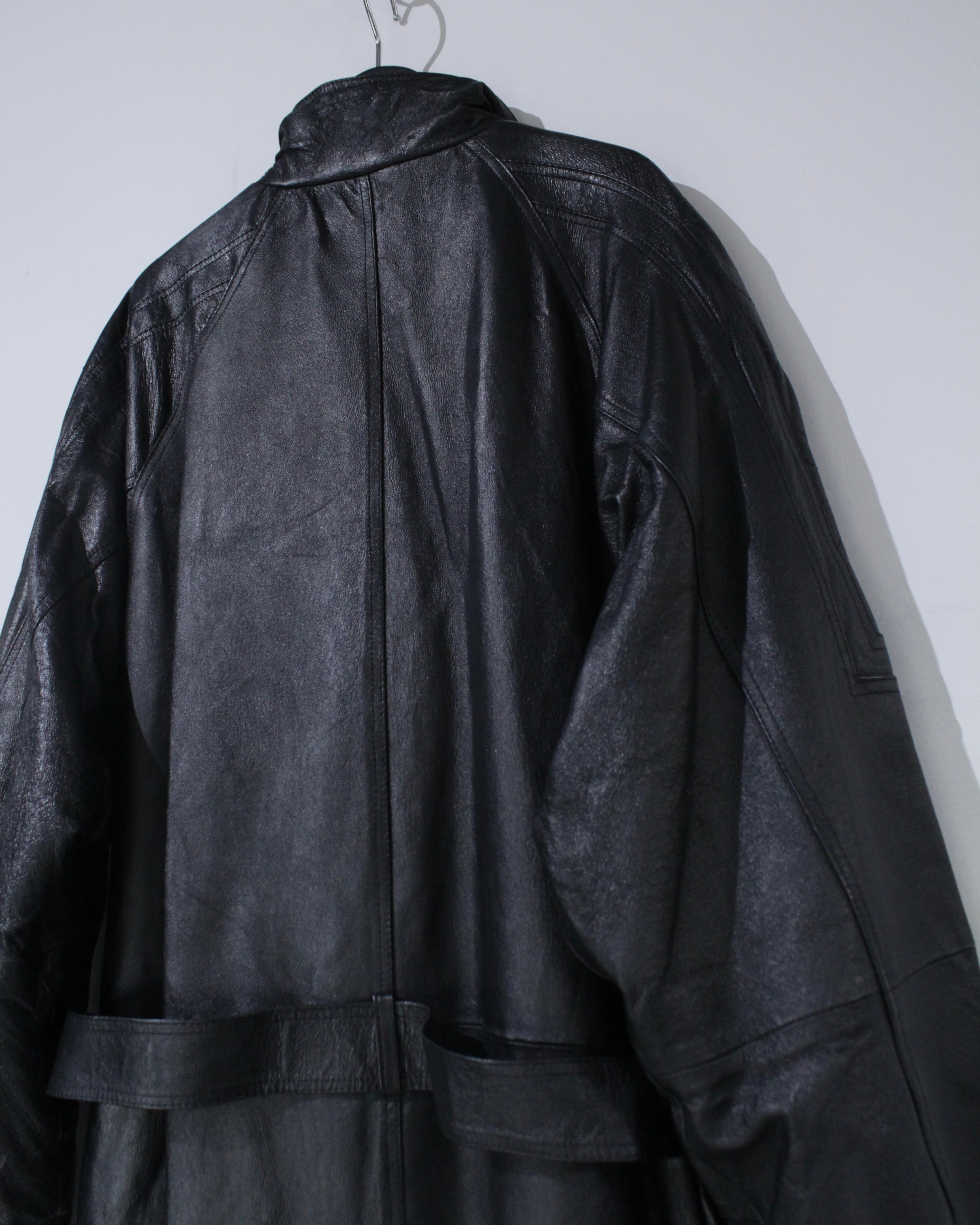 Caka BLACK】Stand Collar Vintage Leather Long Coat | Caka(カカ