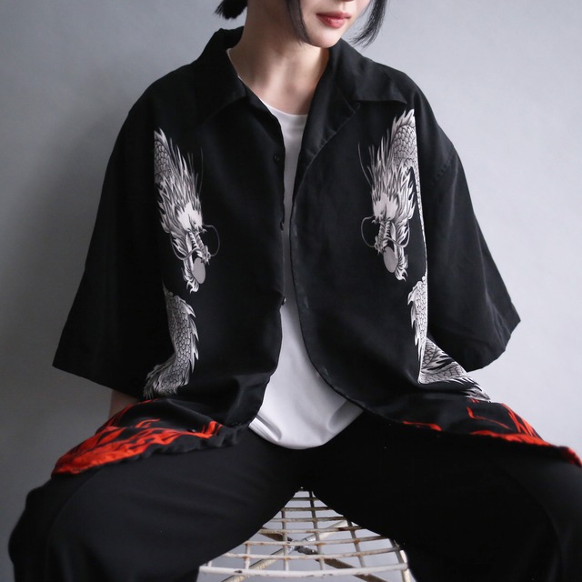 dragon and fire graphic loose h/s shirt