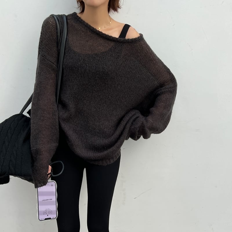 Off shoulder loose knit top ◇2color 22800 | Leithy