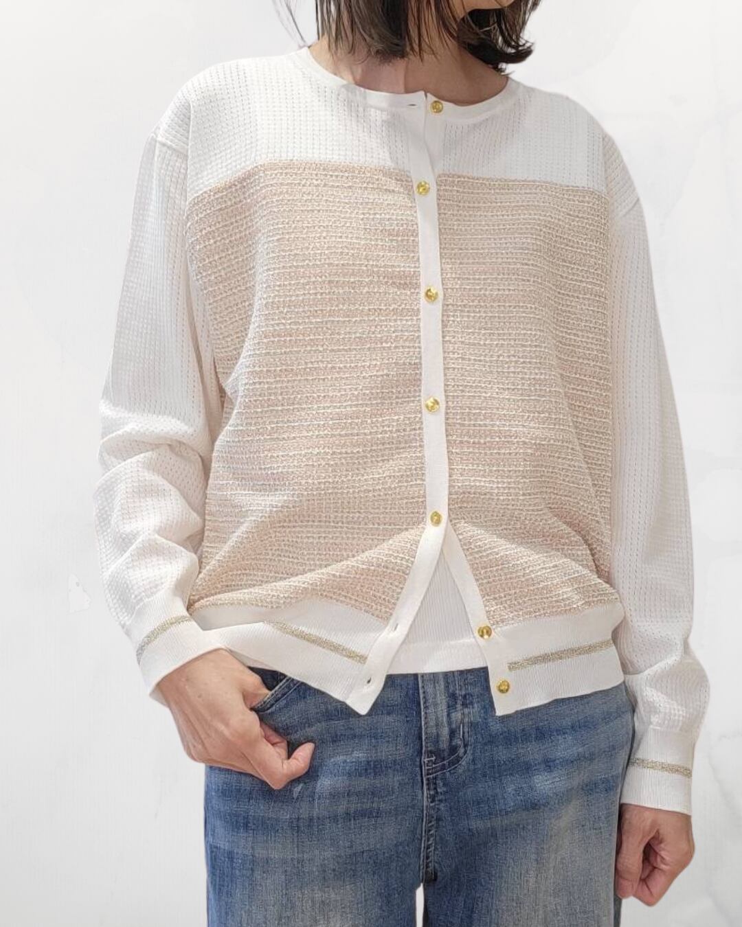 ラメツイード風ライトカーディガン D8431 DOS DIOSAS 001ホワイト
