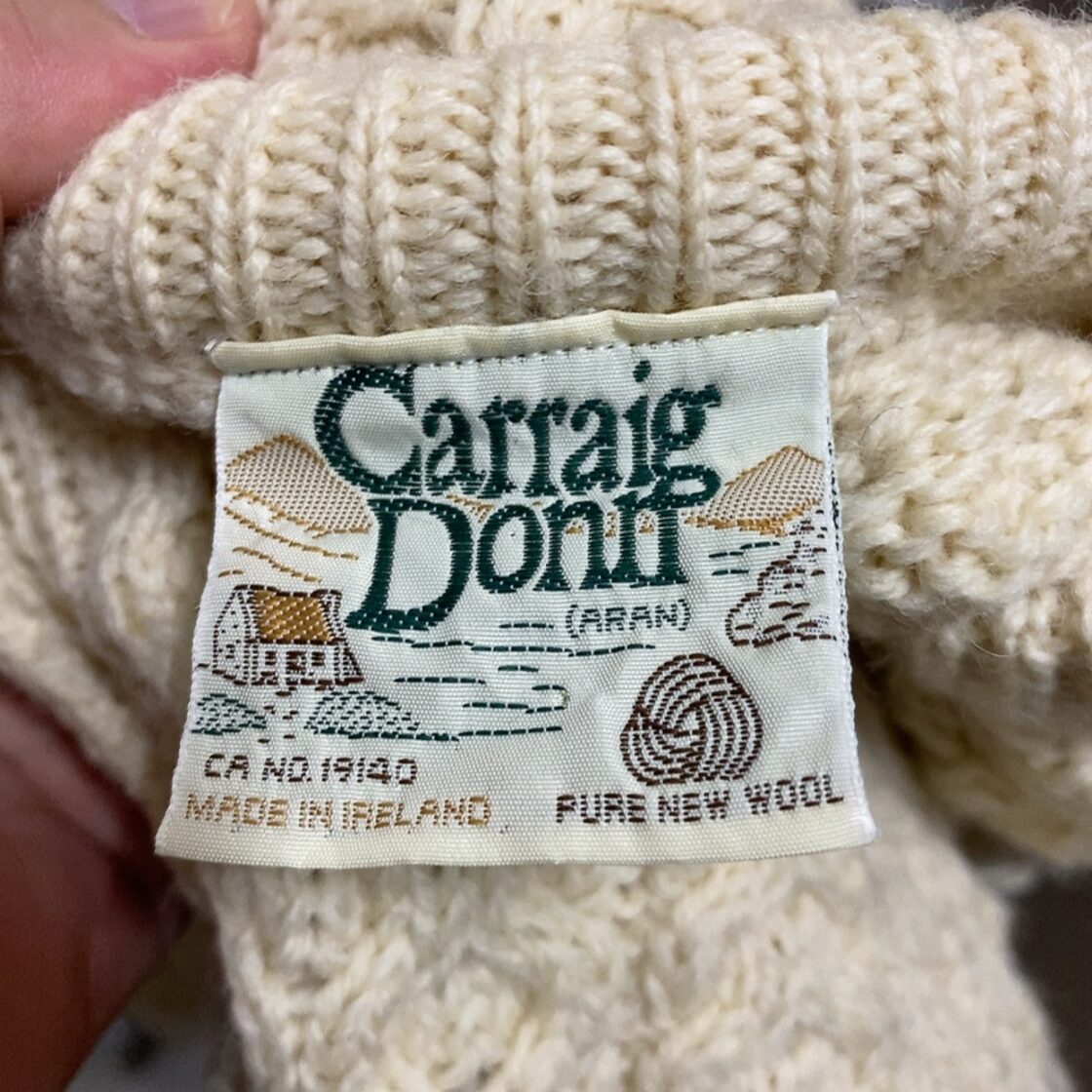 キャレイグドン ニットカーディガン 生成色 ウール Carraig Donn アイルランド製 アランニット