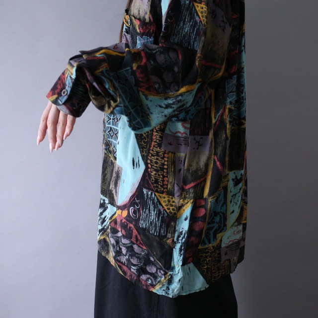 dark and psychedelic art full pattern over silhouette shirt