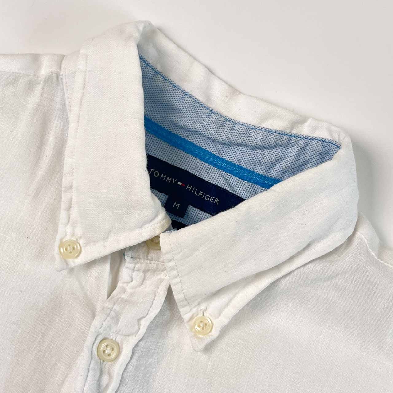 リネン100% TOMMY HILFIGER トミーヒルフィガー BD ボタンダウン 長袖シャツ M/ホワイト メンズ