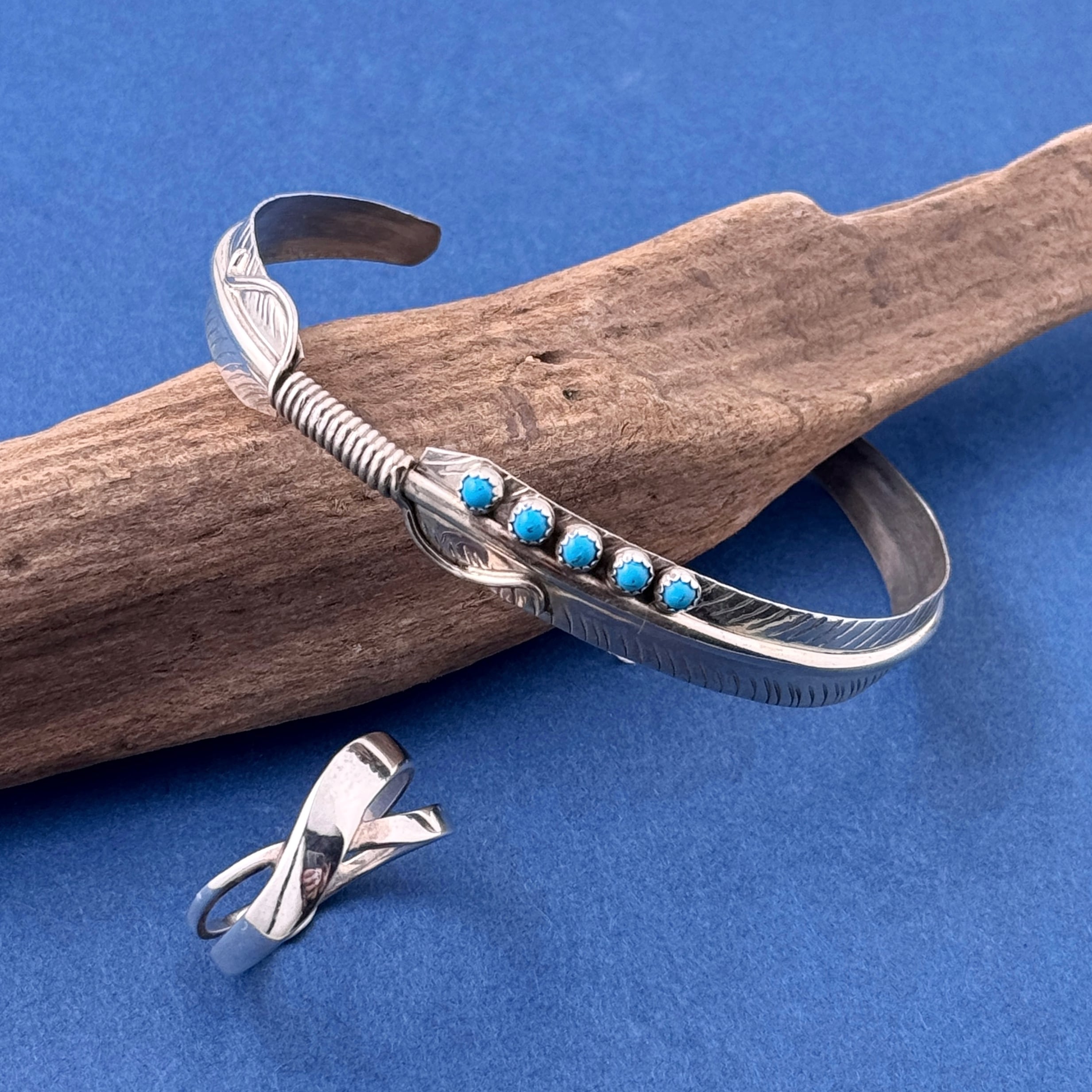Indian jewelry フェザー ターコイズ バングル