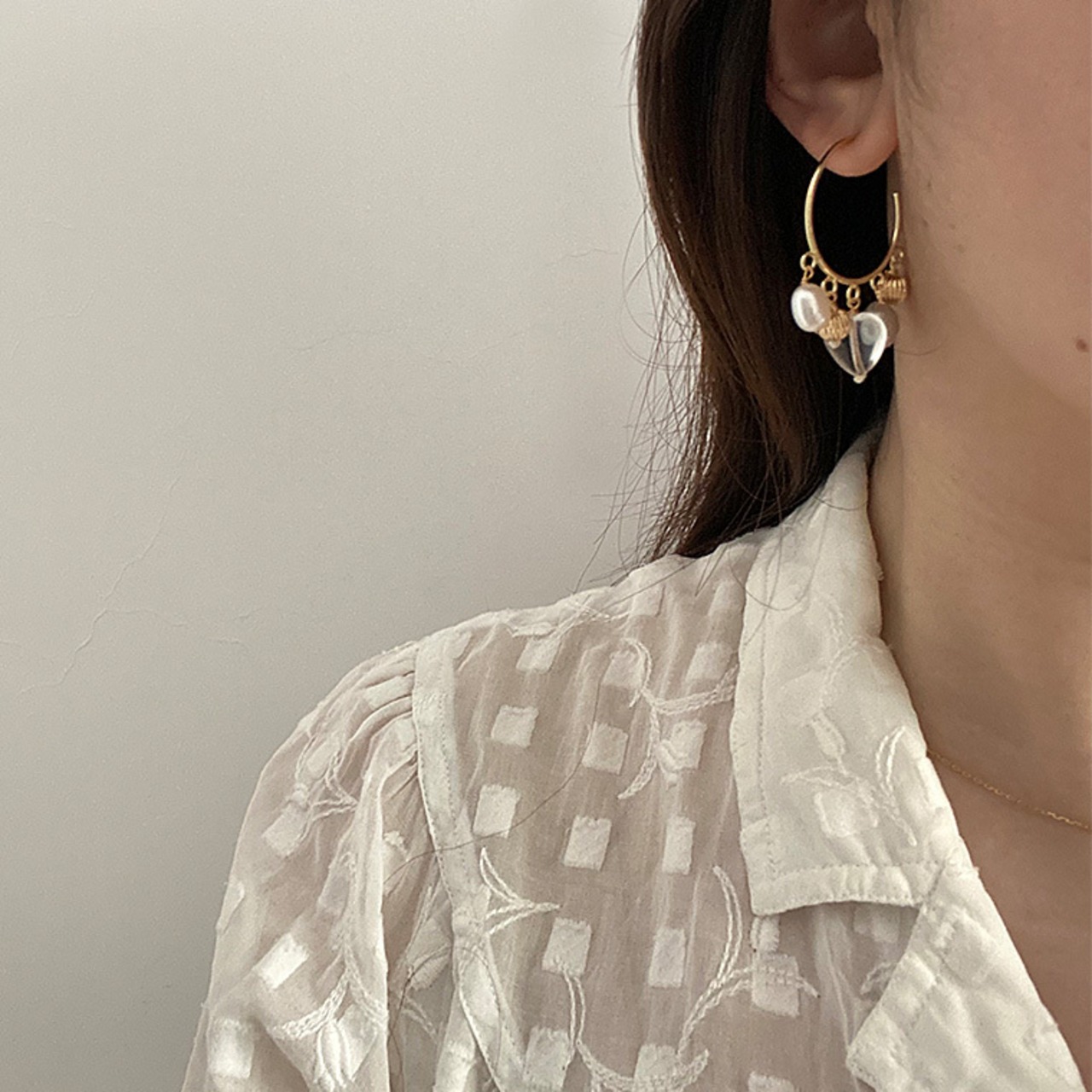 ビーズ飾りフープピアス W10392