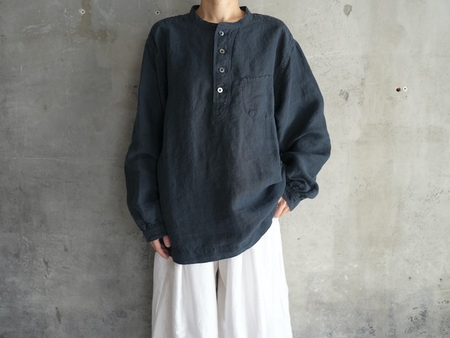 kaval High Count Hemp Henry Neck Blouse black