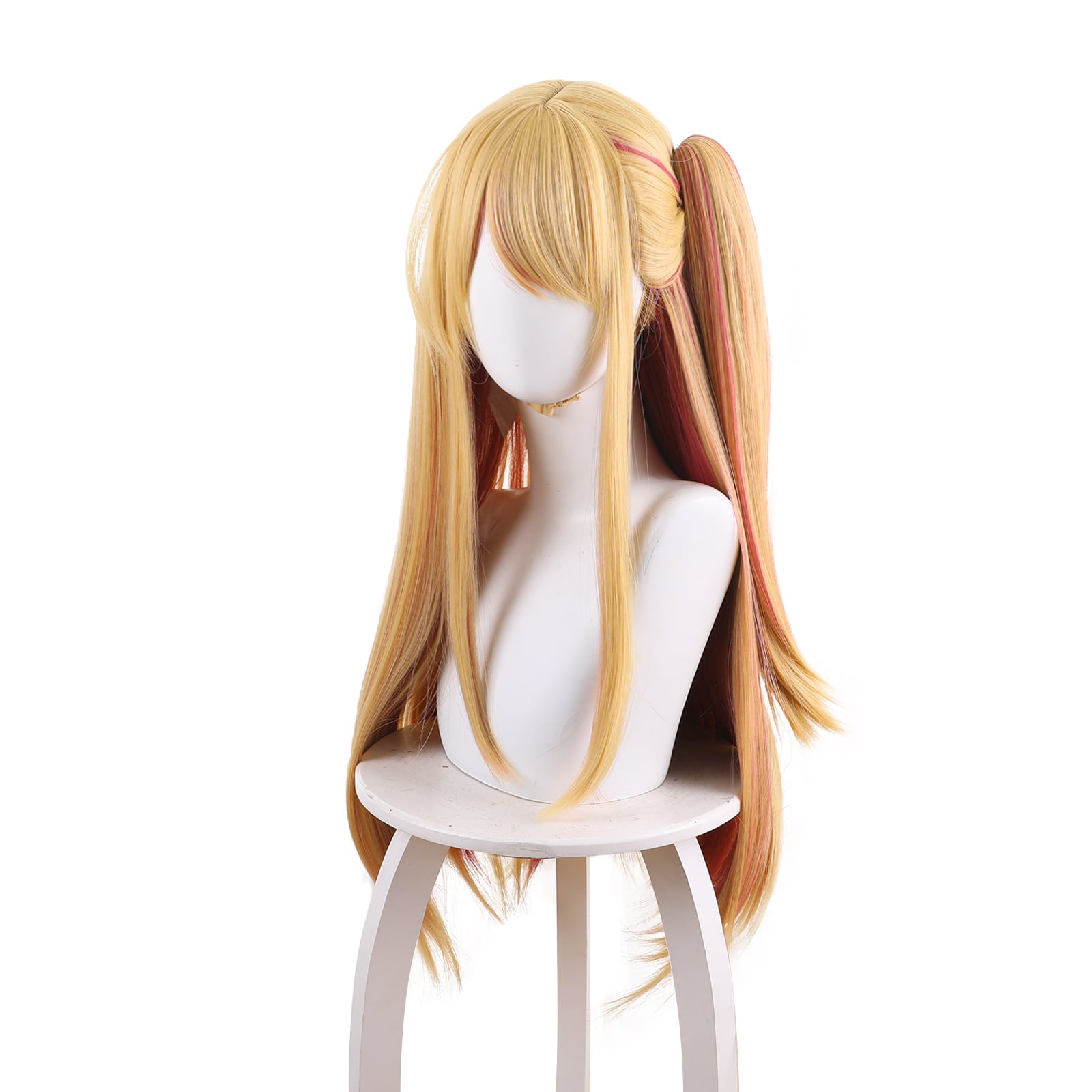 コスプレ耐熱ウィッグ ライトゴールド ピンクメッシュ インナーカラー