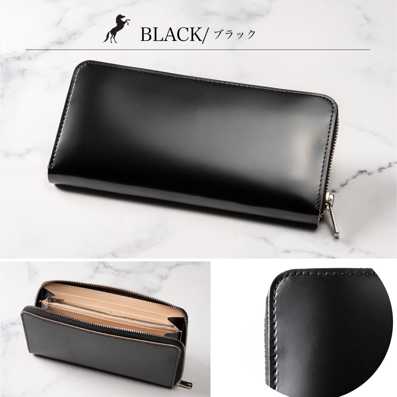 コードバン 長財布 メンズ 財布 新喜皮革 ラウンドファスナー ブランド