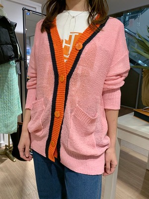 配色テープヤーンカーディガン［Color:ピンク］