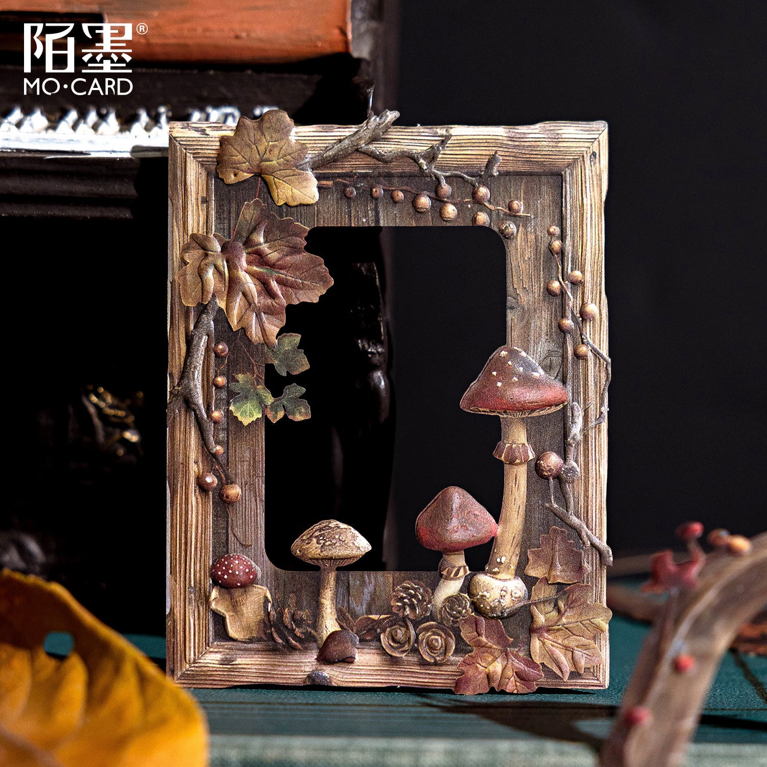 新入荷】フレームカード 10枚入り エンボス加工 木製フレーム 花 蝶