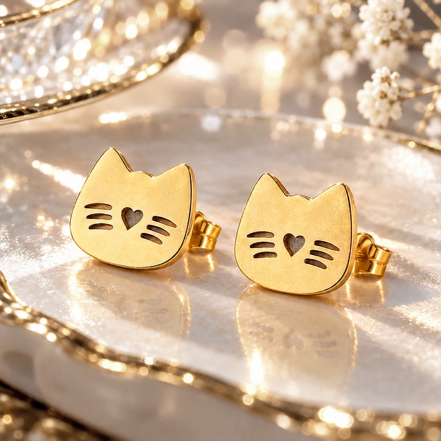 ネコ ピアス ゴールド 41 金属アレルギー対応 ステンレス 両耳セット レディース 小ぶり 猫モチーフ ネコ 猫 ねこ