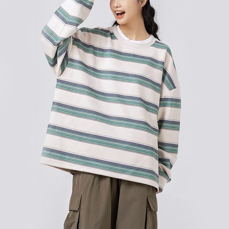 ★COLOR CONTRAST STRIPED ROUND NECK T(unisex)　　　A0791