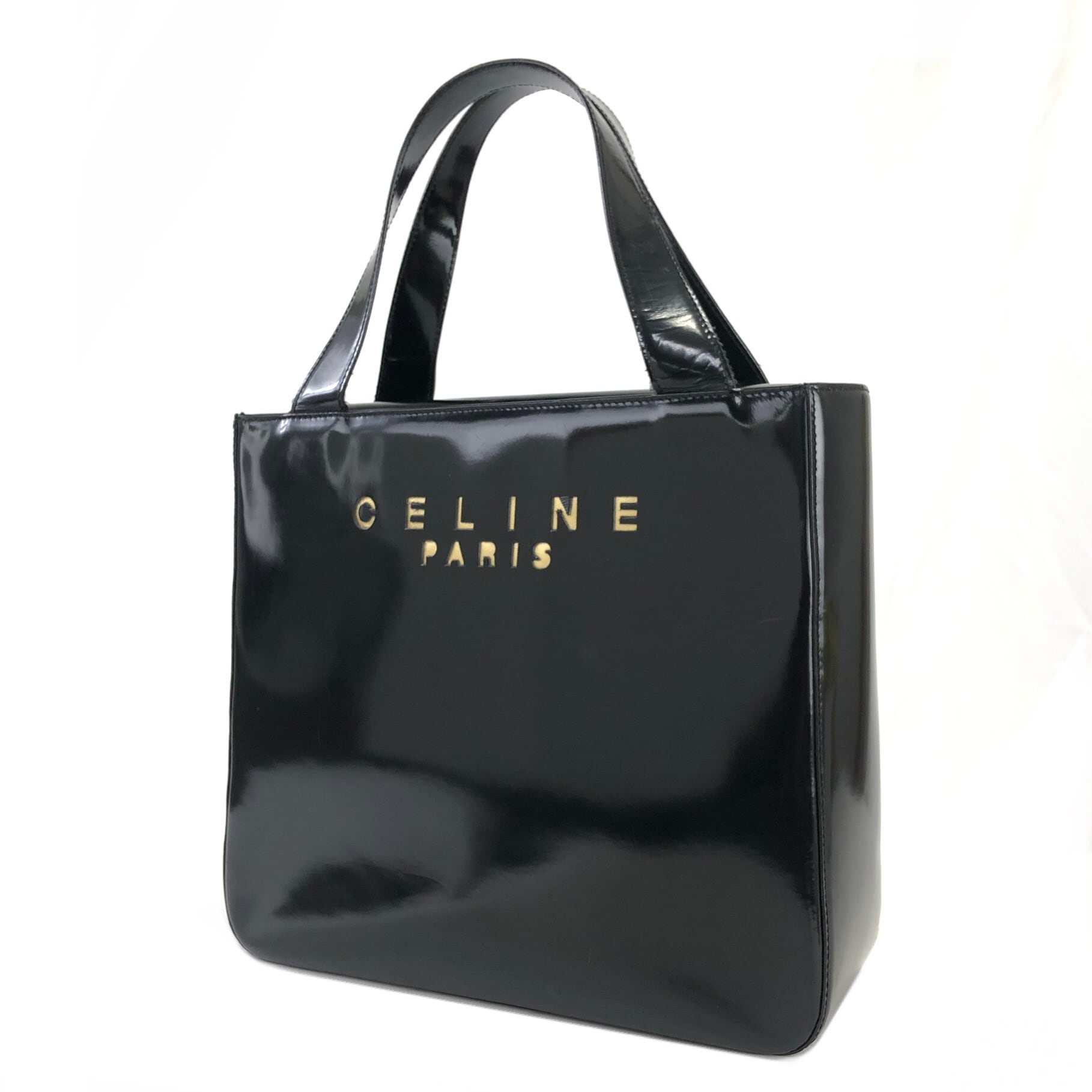 CELINE セリーヌ ロゴ カットアウト ハンドバッグ ブラック vintage