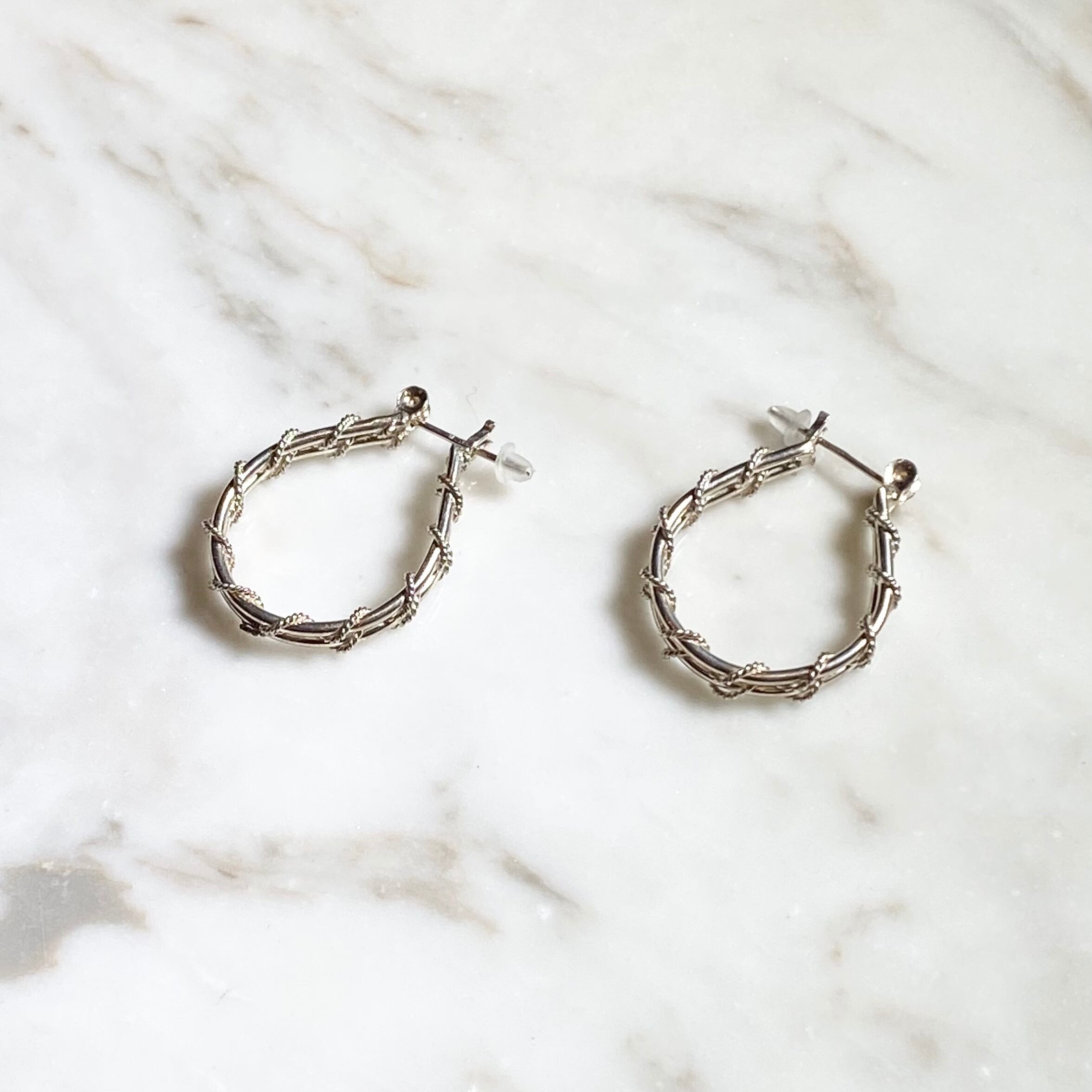 vintage silver twist chain design hoop pierce | NOIR ONLINE