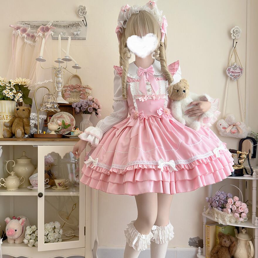 ロリィタ 服 ジャンパースカート ハイウエスト リボン ふんわり 推し活 ライブ イベント