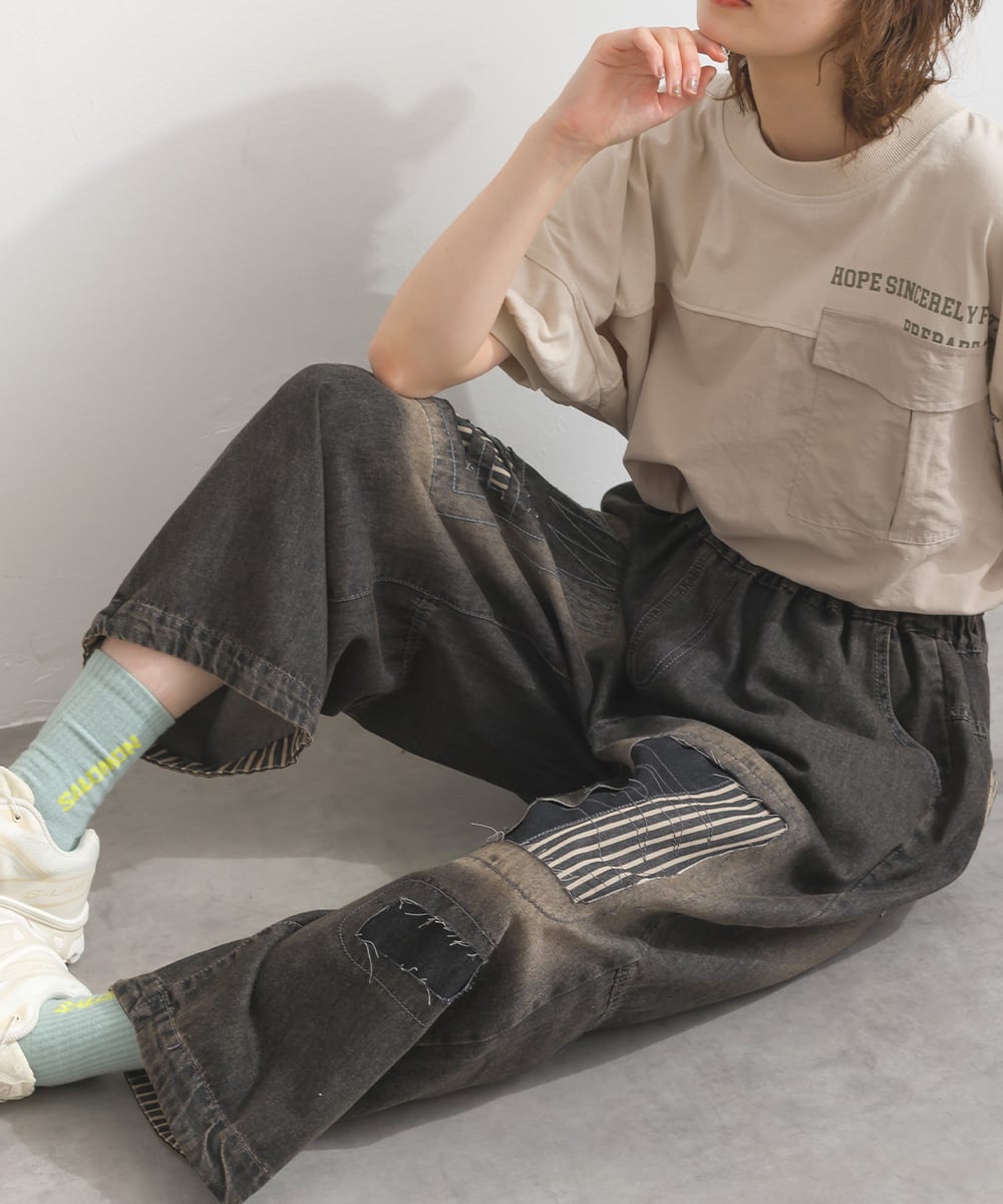 D262121 パッチワーク風ダメージデニムパンツ / Patchwork Style