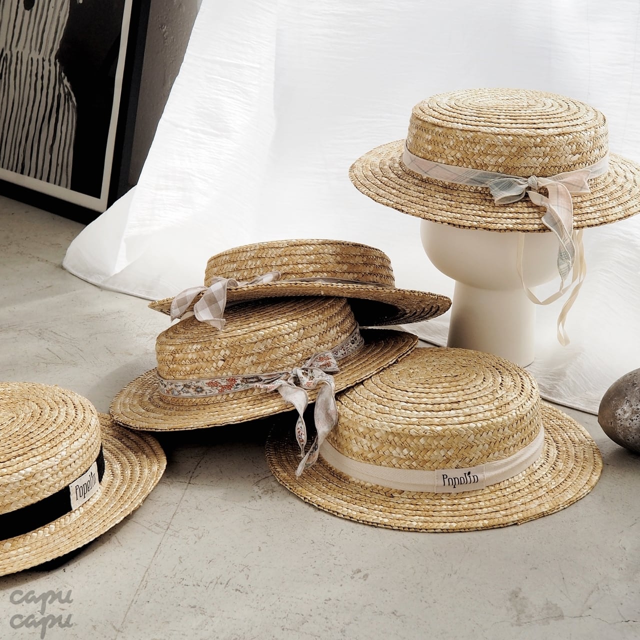 sold out»«日本正規品» Popelin Black Natural Straw Hat ストロー