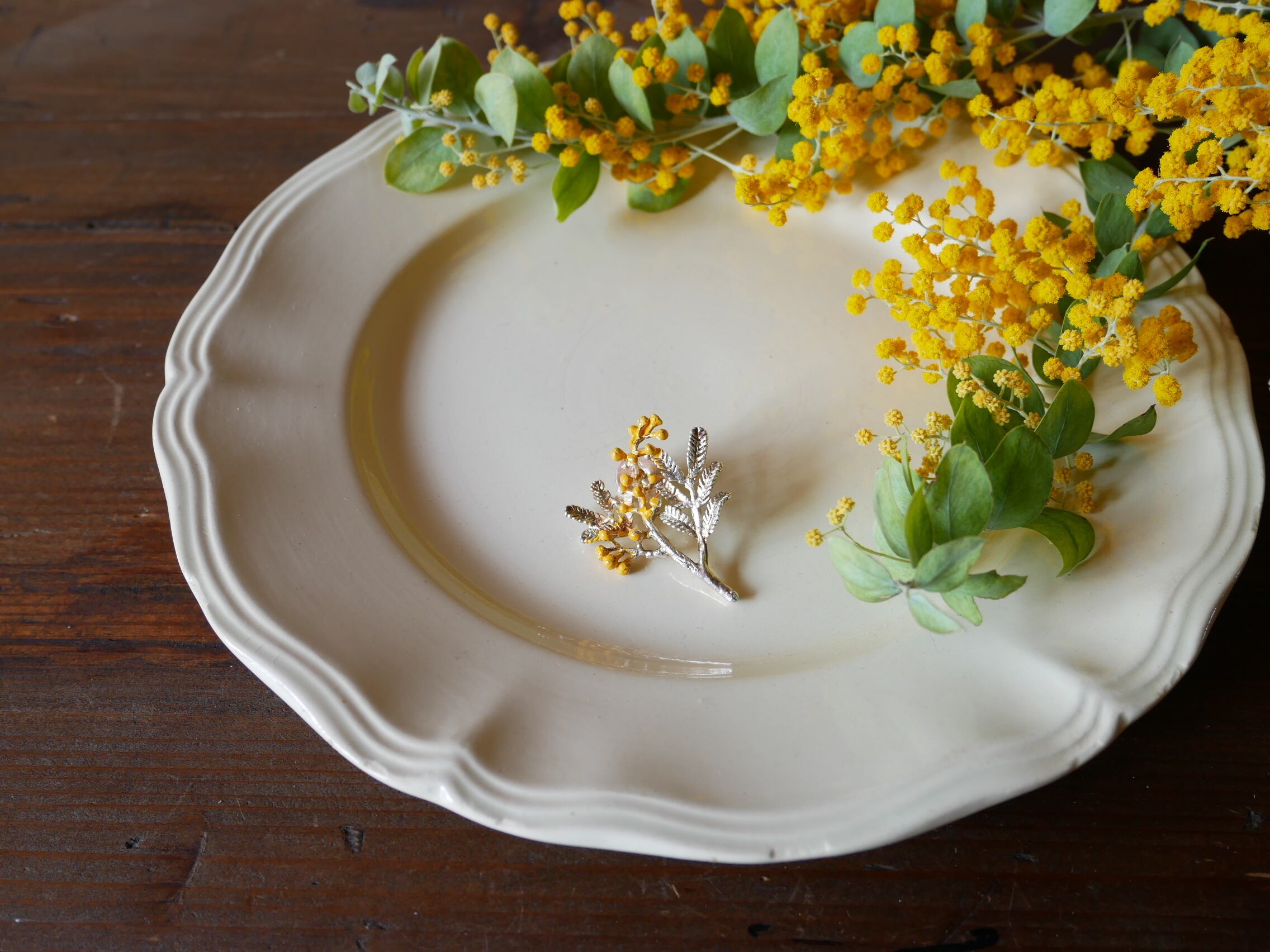 ミモザ ピンブローチ Spring mimosa