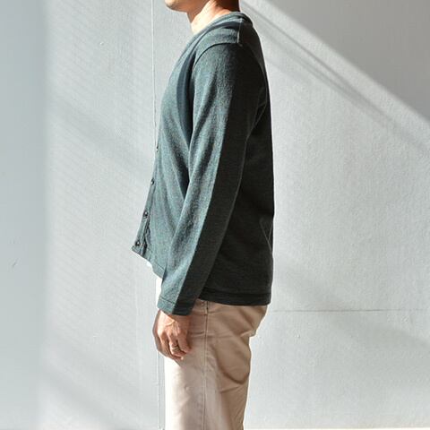 RINEN(リネン)1/25ウール吊り天竺Vネックカーディガン(13612)カーキ size3