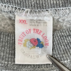 【FRUIT OF THE LOOM】90s USA製 スウェット トレーナー ゆるだぼ XXL 無地 グレー アメリカ古着