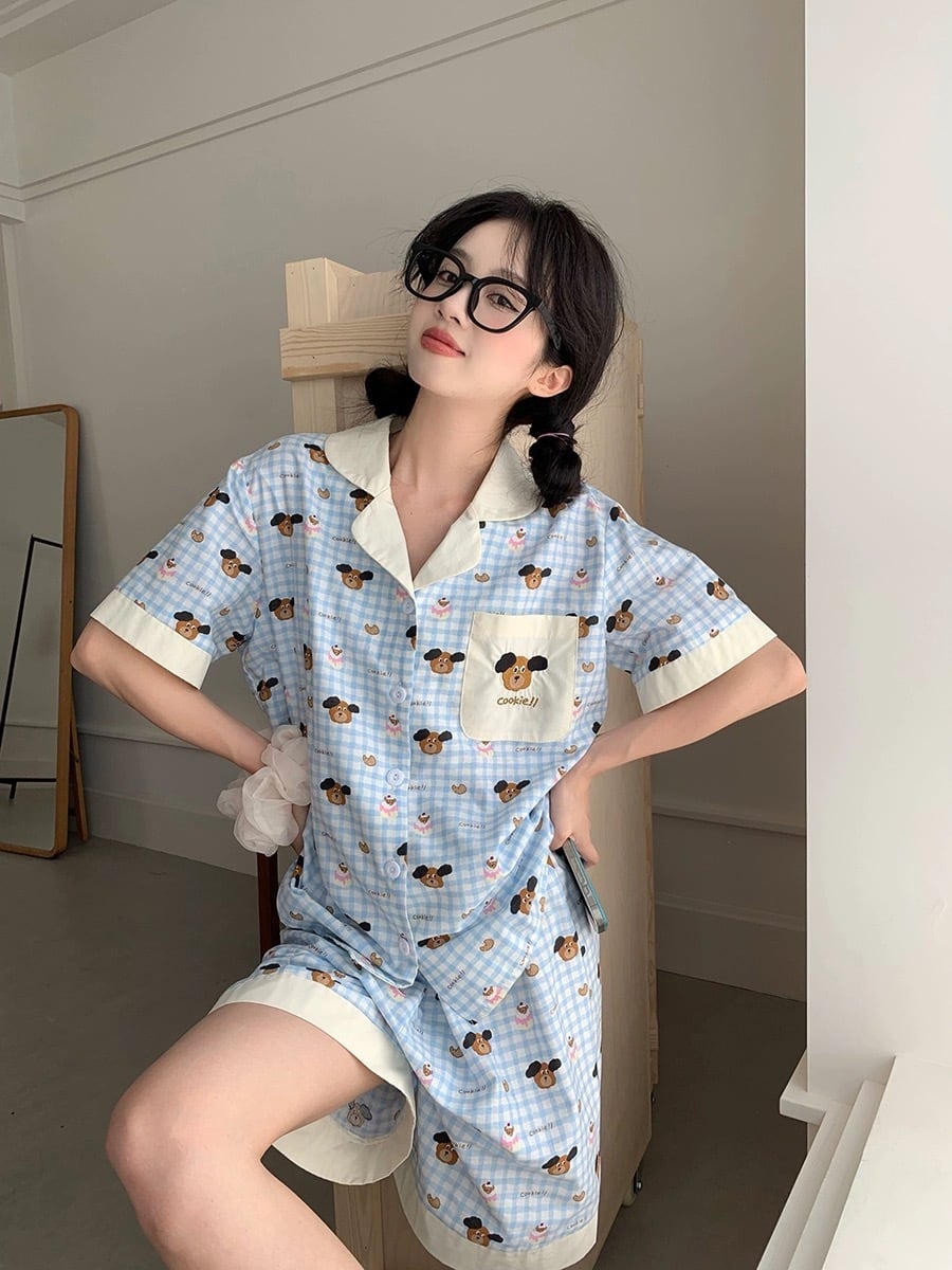 RomieHome 半袖キャラクターパジャマ 夏用かわいいルームウェア ワン