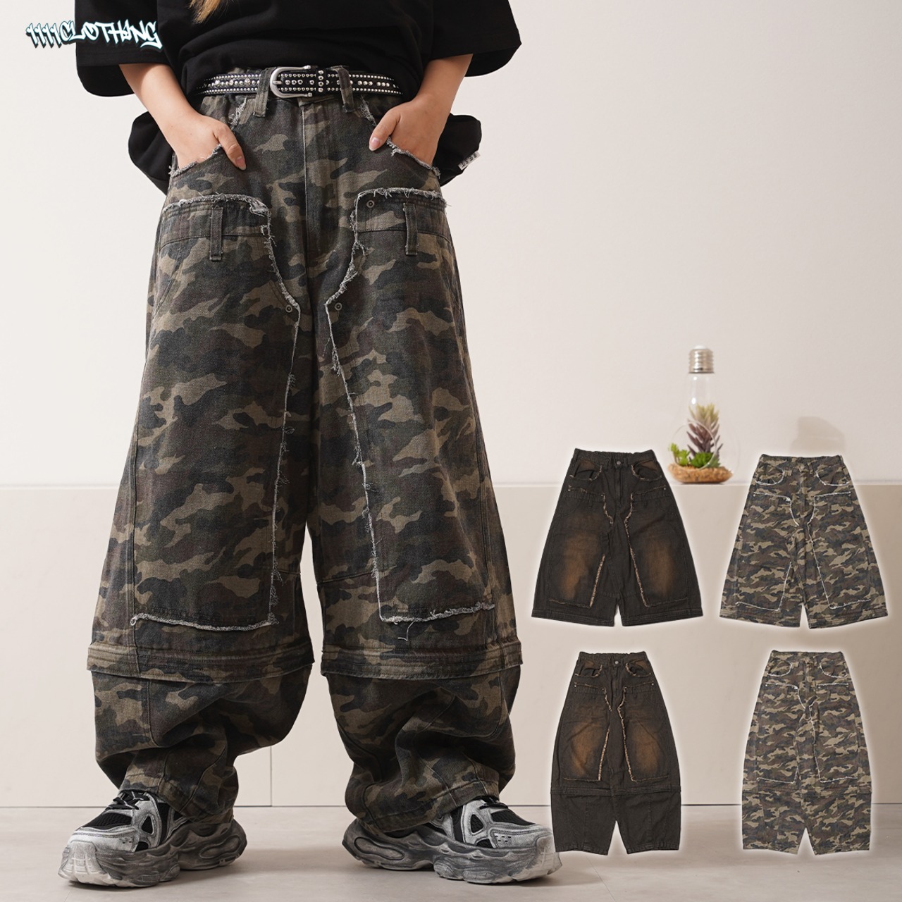 ◆2WAY ダブルニー ワイドカーブパンツ◆wi-187028