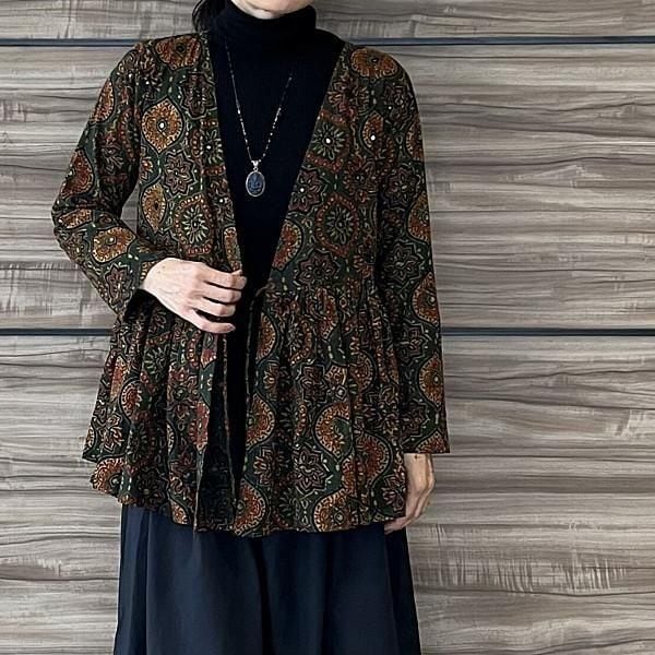 アジュラック染めカシュクールショートジャケット グリーン Mサイズ