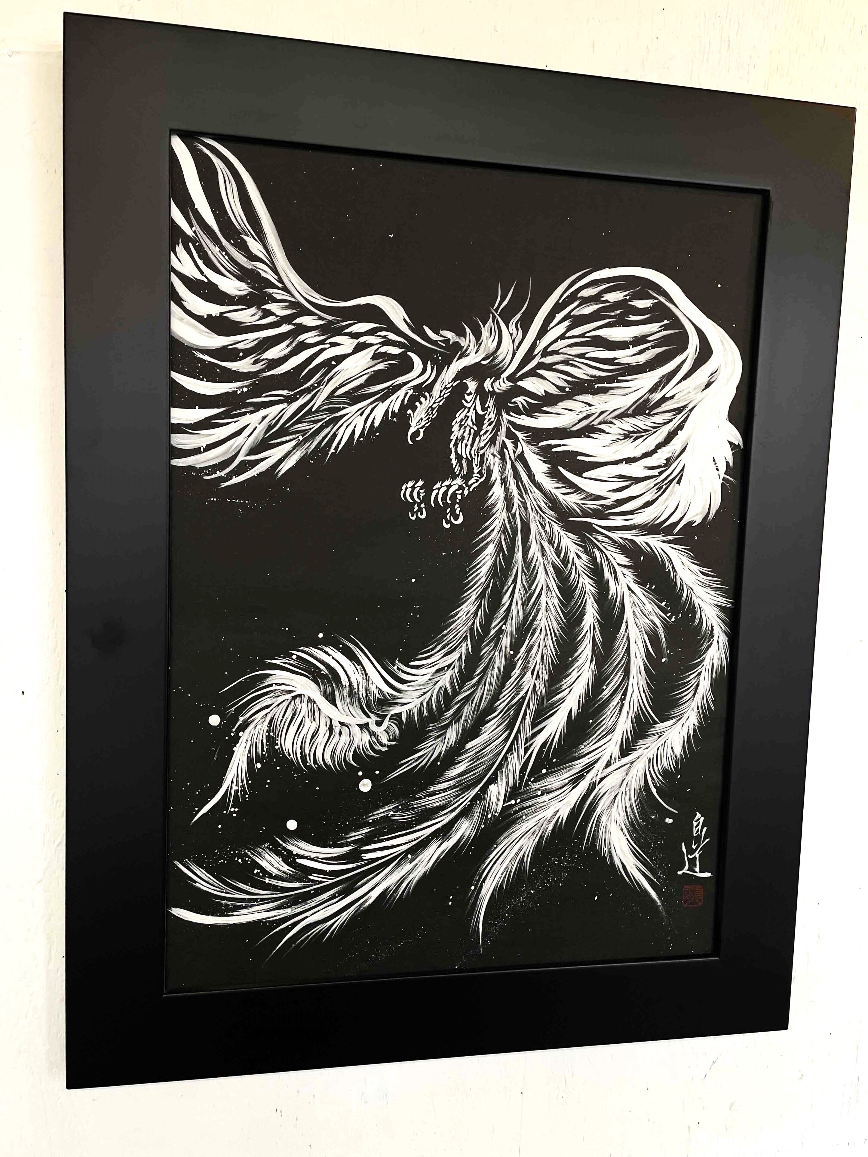 現代水墨画家 絵師白道 「白鳳凰」 直筆作品 証明書カード付 鳥 鳳凰
