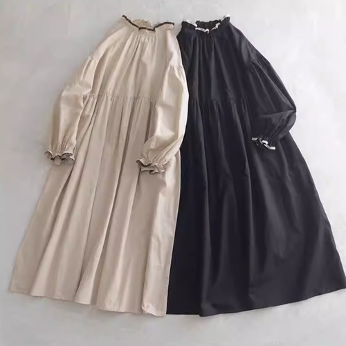 2色／絞り袖ギャザーコットンワンピ ・9766