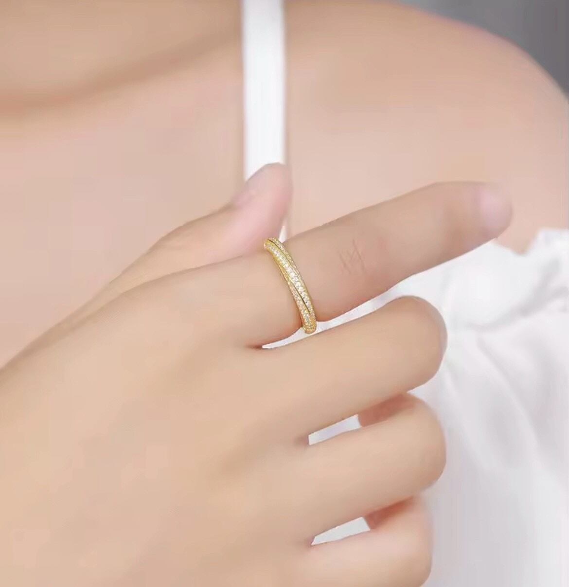 ゴールド×モアサナイト ダブルラインリング｜GRA鑑定＆S925保証付