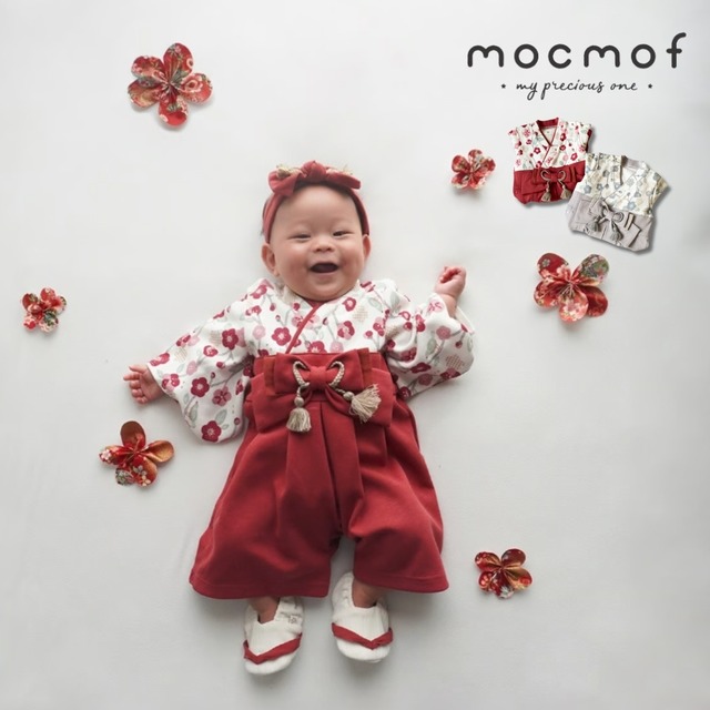 mocmof モクモフ | ベビー 袴 ロンパース うめ柄 622-556000 レッド グレー 70cm 80cm 90cm 着物 節句 お祝い ひなまつり お正月
