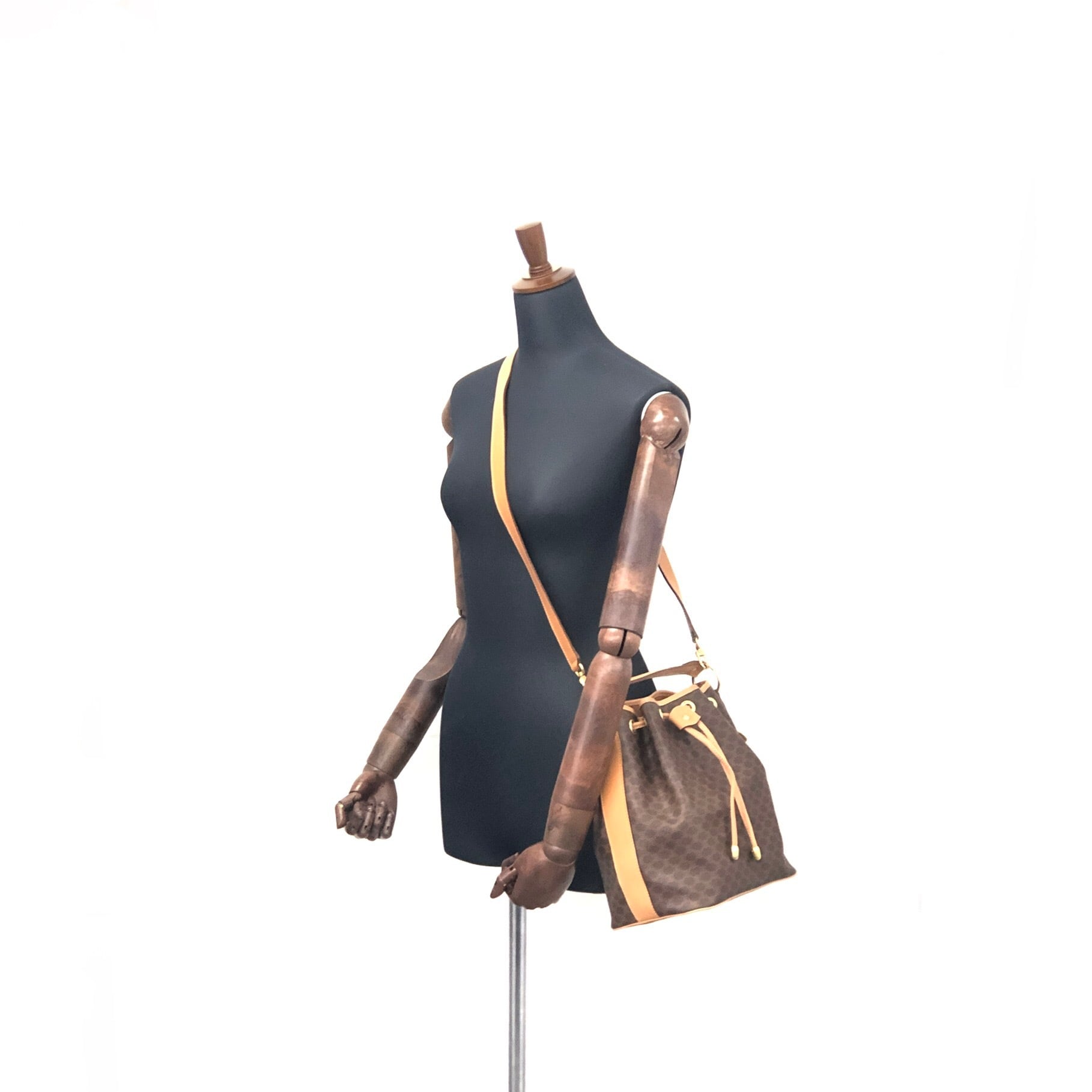 セリーヌ ヴィンテージ マカダム柄 巾着（ドローストリング）ショルダーバッグ CELINE セリーヌ マカダム 2WAY ドローストリング 巾着