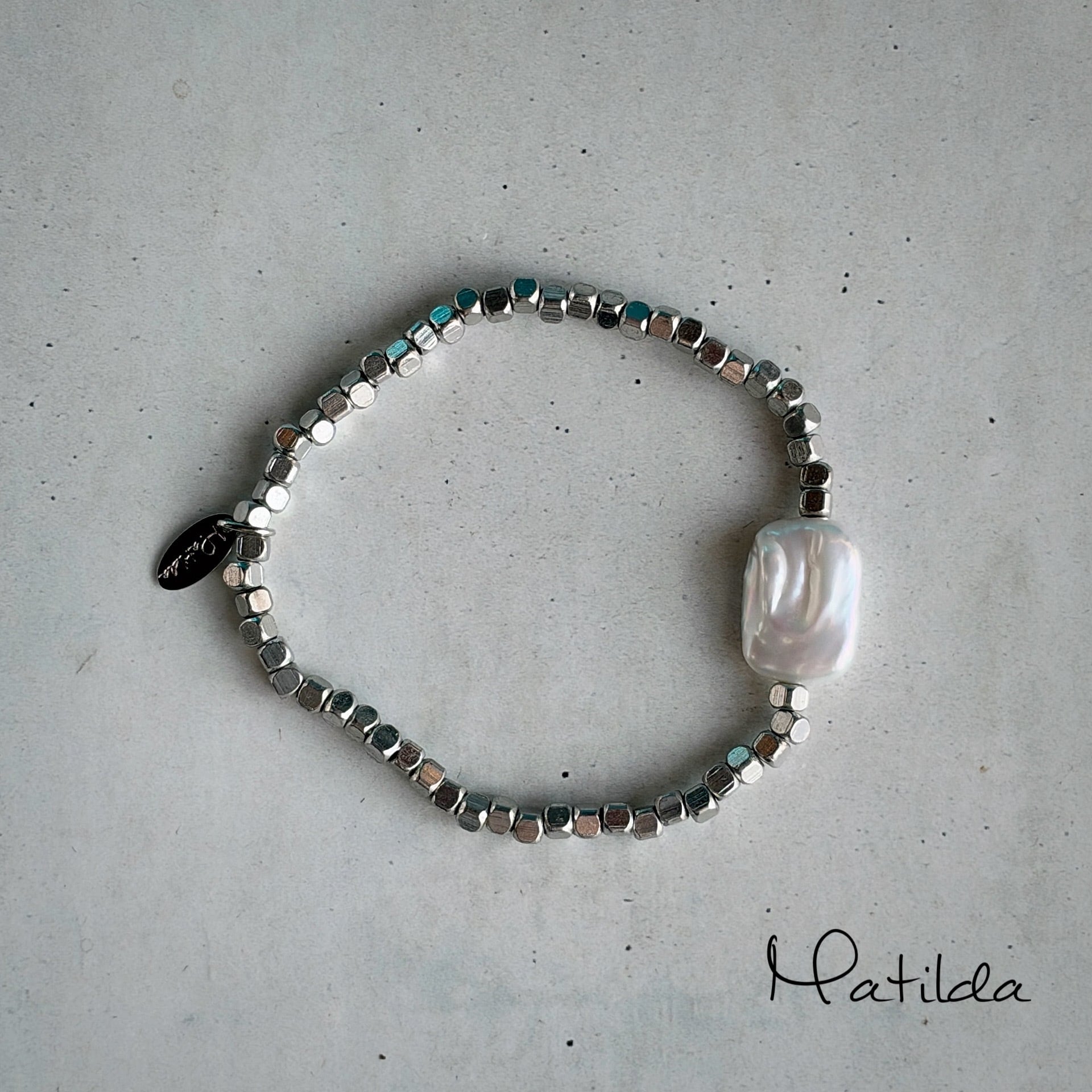 metal & stone bracelet(淡水パールB)