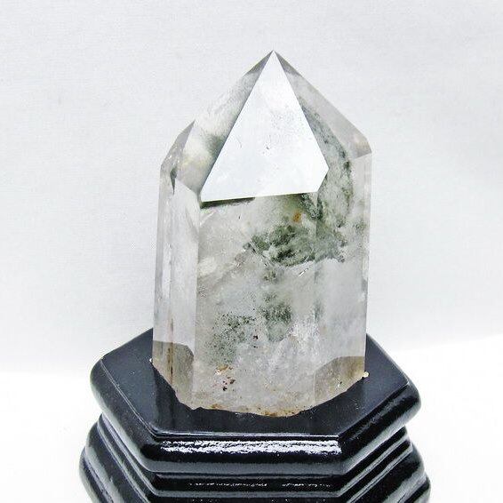 グリーンファントム 六角柱 虹入り 台座付属 一点物 152-3933