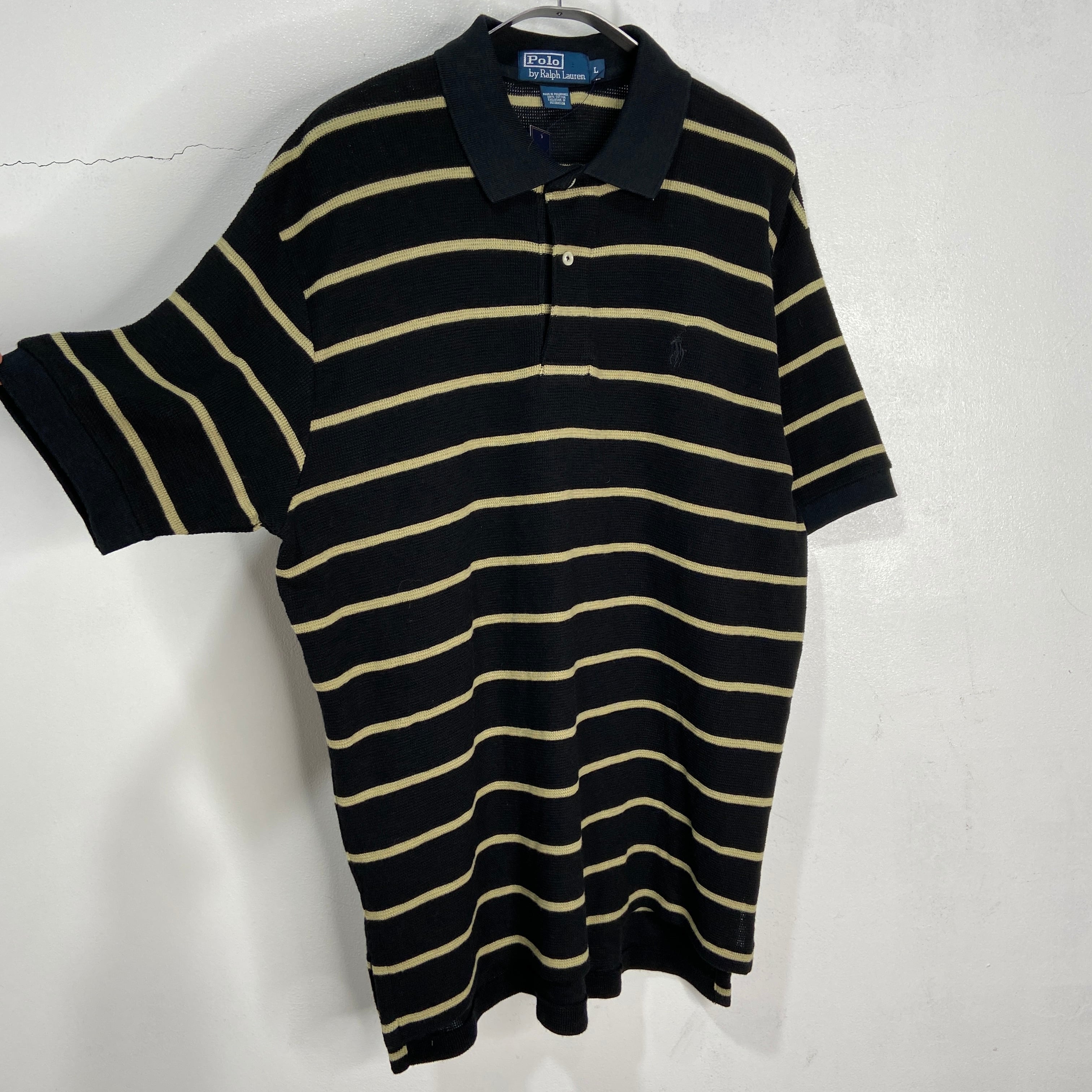 タグ付きデッドストック品 Ralph Lauren ボーダー柄ポロシャツ 黒 L