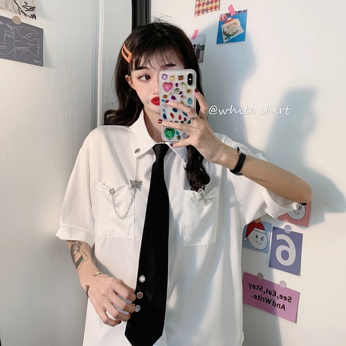 ✞ Butterfly蝶デザインチェーンシャツブラウス 夏服 制服 体型カバー✞ゴスロリ SM ミリ 甘ロリ クラロリ 和ロリ エレガント 黒ロリ 姫ロリ 華ロリ BB-BB4550553
