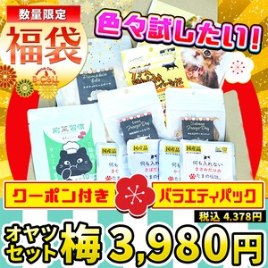 ※完売しました【猫専用おやつ福袋「梅パック」】お試しパック！5,000円相当以上のオヤツ入り！色々試せる猫オヤツの超お得パック！10種以上入り！（ネコポス便でお届け！）