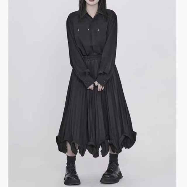 Asymmetric design high-waist flare midi skirt C0851