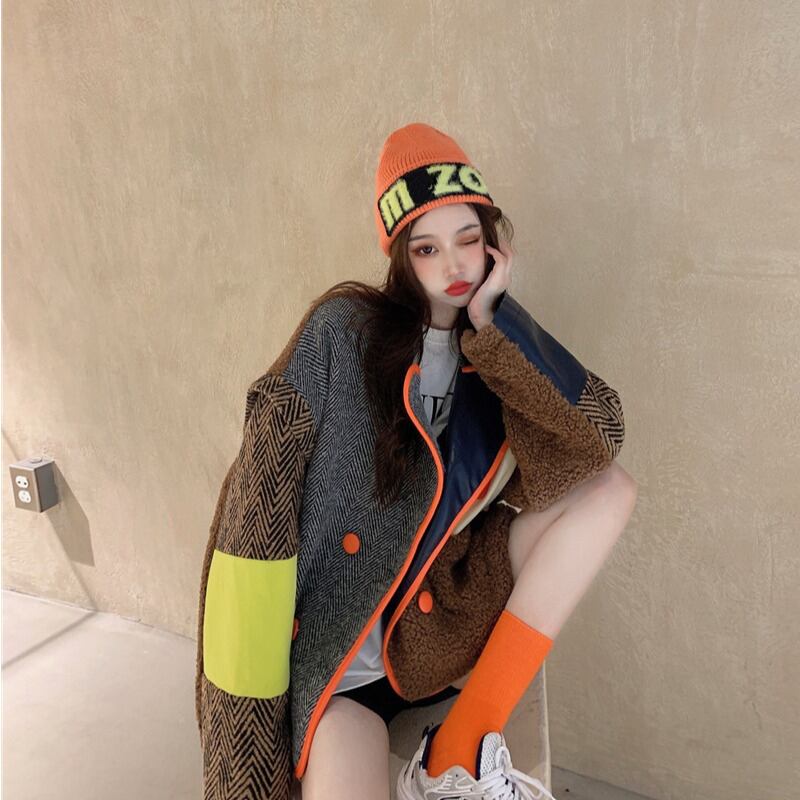 コート ベルベットルーズオータムウィンタースタイル 秋物 冬物 ステッチ ブラックストロベリース64470930616