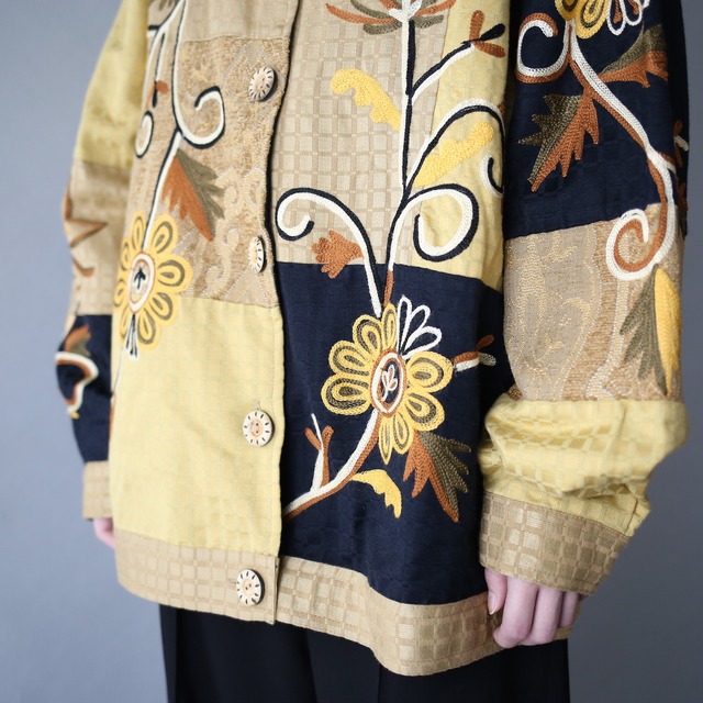 "刺繍" multi fabric switching design loose box silhouette special jacket