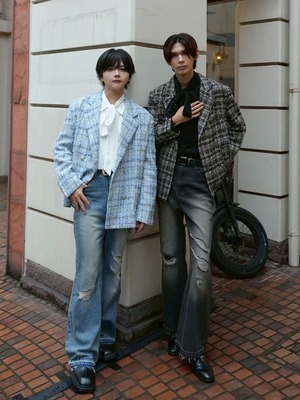 【ALUDE ORIGNAL】damage wash frayed hem denim