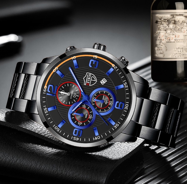 新品 DEYROS クロノグラフ ビジネス メンズ 腕時計 ブラック/パープル